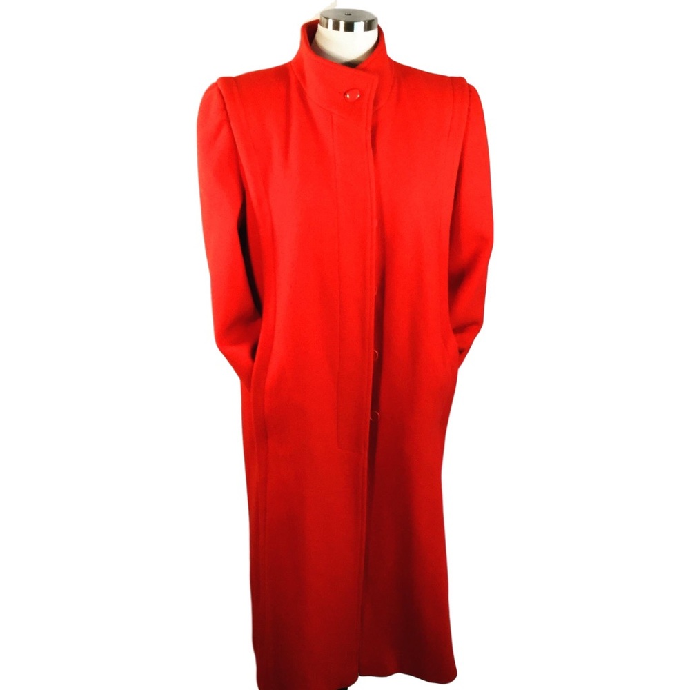 Vtg 80s Red Lined Wool Coat ILGWU shoulder pads M